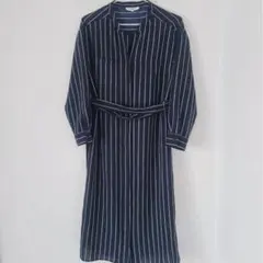 ナチュラルビューティーベーシック　ストライプ　スキッパーシャツワンピース