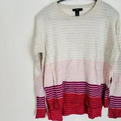 Gap ストライプ 長袖ニット S ボーダー グラデ 赤 ピンク 丸首 ラウンド