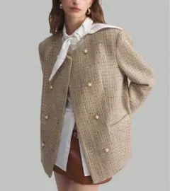 【新品未使用】ベージュ ツイード風 テーラードジャケット