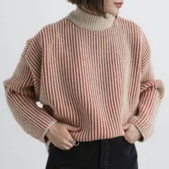 select MOCA バイカラーリブ編みオーバーニット