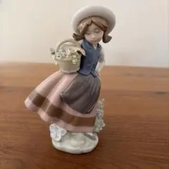 LLADRO 磁器人形 花かごを持つ少女 置物 - メルカリ