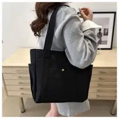 토트 백 블랙 마더 가방 캔버스 점심 도시락 피크닉 대용량