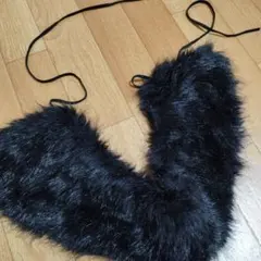 春襟元お洒落に黒ファーつけ襟 紐付