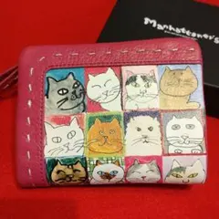 マンハッタナーズ」箱付新品 本革 可愛いネコちゃん2つ折り財布