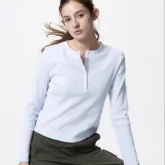 UNIQLO ユニクロ リブヘンリーネックT Mサイズ