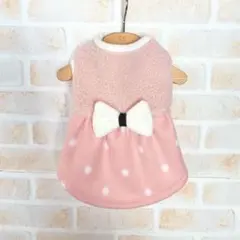 犬服　ハンドメイド　フリース水玉ピンクボア