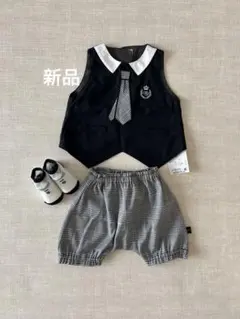 mon cheri BeBe ベスト風スタイ&パンツセット 60〜80サイズ