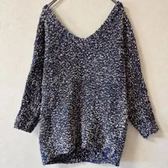 希少✨【M】ネイビー ニットセーター ミックスカラー 海外古着 一点物