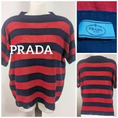 本物 プラダ 装飾 ビジュー 半袖 ニット セーター 36 グレー系 ブラック系 PRADA - 本物 プラダ 装飾 ビジュー 半袖 ニット セーター 36