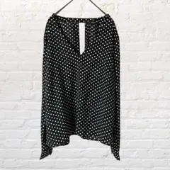 10177フォーエバートゥエンティーワン ドット柄Vネックシャツ ブラウス黒 M