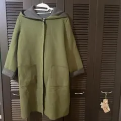 M〜L オリーブグリーン フード付きロングコート