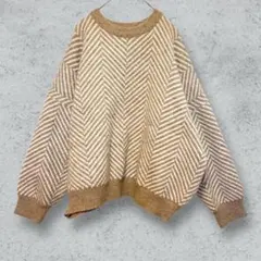 LE MORE【F】ニット/セーター/ヘリンボーン/洗える/ゆるだぼ/ベージュ
