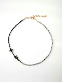 ハンドメイド　ビーズ　チョーカー　ネックレス　ブラック/No.29