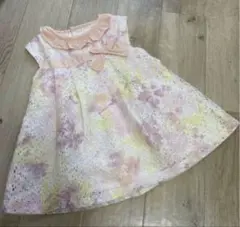 花柄レース　リボン　襟付き　センスオブワンダー　ワンピース　80 ピンク黄色紫