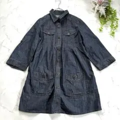 デニムシャツ　ワンピース チュニック(40)デニムブルー　膝丈 七分袖