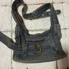 Y2K ダークグレー デニム ショルダーバッグ　ハンドバック