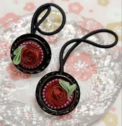 つまみ細工 ヘアゴム バラ ワインレッド ミニ