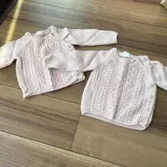 H&M オーガニックコットン ニットセーター 9M ピンク　双子