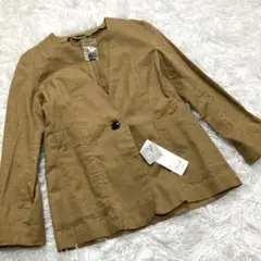 リネンブレンド ノーカラージャケット Sサイズ マスタード