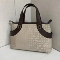 BVLGARI ブルガリ ロゴマニア ナイロンレザー ハンドバッグ パープル