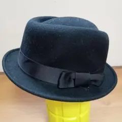 最終値下げ ACE CAP ブラック ウール フェルトハット リボン付き
