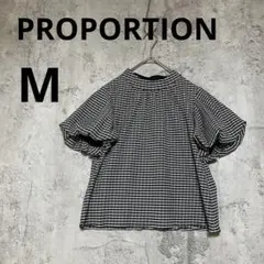 A0585【PROPORTION】チェック柄バルーンスリーブ半袖トップス　M