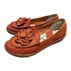 【訳アリ】Estacion フラットシューズ　レザー　花柄　24㎝