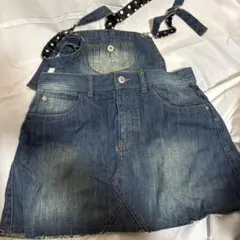 デニムオーバーオール 水玉ストラップ