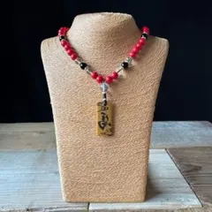 主珠10mm辰砂×オニキス×水晶総天然石喧嘩札〜風/竹札〜左馬 数珠型ネックレス