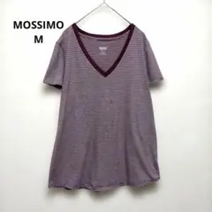 モッシモ カットソー Vネック 半袖 ボーダー ボルドー/白 M 綿 デイリーのサムネイル