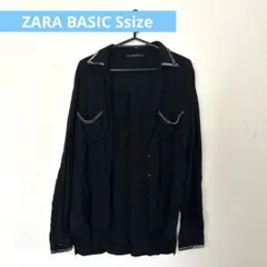 ZARA BASIC ビジュー装飾 長袖シャツ ブラック Sのサムネイル