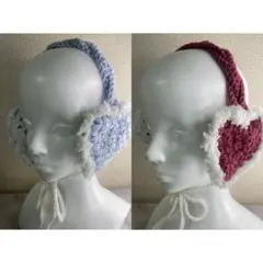 ハート イヤーマフ 耳あて 編み物 ハンドメイド 韓国　ピンク　水色　ブルー　冬