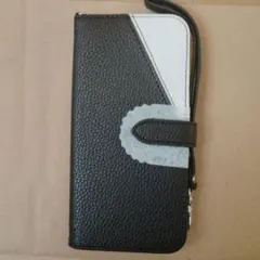 iPhone13 手帳型スマホケース 黒白 コンビネーション