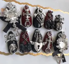 #168【現品】地雷系 量産 病み 痛ネイル ゴテゴテ 推し レッドネイルチップ