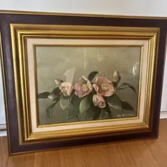 油彩画　油絵　原画　朝森武『バラとリンゴ』F6 美術品　額縁付き★美品★ 油彩画 油絵 原画 朝森武『バラとリンゴ』F6 美術品 額縁付き☆美品