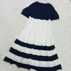 レディース　マキシ丈ワンピース　マリン風　フリル　新品タグ付き　ゆったり