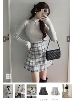 GRL フリージア インパン裏地付きチェック柄スパンコールミニスカート ホワイト