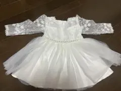 ホワイト フラワー刺繍 長袖ドレス 12-18M