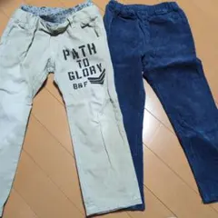 ベージュとブルーのカジュアルパンツセット 110cm