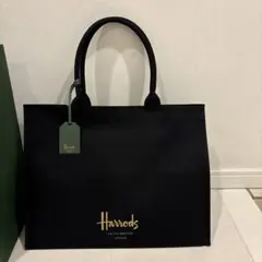 ハロッズ ラージ コットントートバッグ【ブラック新品】のサムネイル