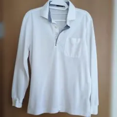 ホワイト ポロシャツ 長袖 チェック襟