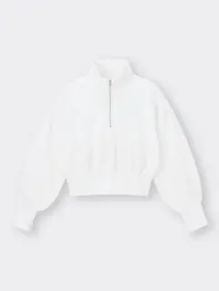 ホワイト ハーフジップ クロップドスウェット レディーススウェット