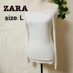 新品タグ付き】ザラ オフショルカットソー レース リブカットソー L 白