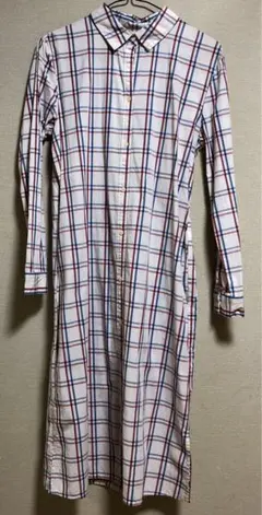チェック柄シャツワンピース 長袖 M