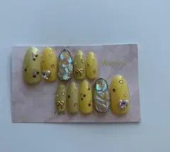 ネイルチップ イエロー チェリー リボン ハンドメイド