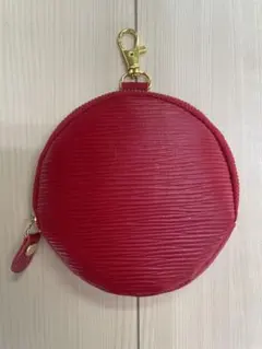 丸形牛革コインケース 小物入れ レッド　赤レザー ハンドメイド