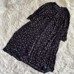 ニコアンド Niko and… ロング シャツ ワンピース ネイビー XL 総柄