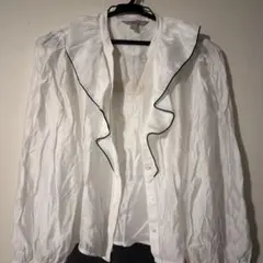 H&M XS ホワイト フリル付き 長袖シャツ　ブラウス