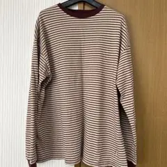 coen ストライプ 長袖Tシャツ ベージュ・ボルドー