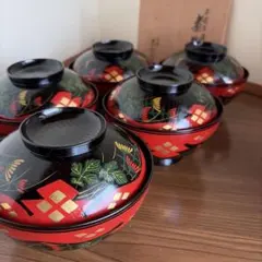 懐石道具 正法寺蒔絵 煮物椀 5客揃 内黒 和食器 汁椀 和食器 共箱